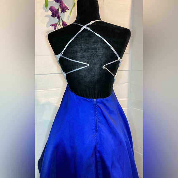 B.Darlin Dress Formal Prom Homecoming Blue & Silver High/Low Size 7/8 [bb] - Picture 8 of 8